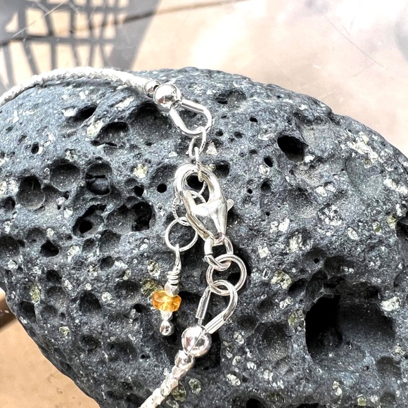 Natural Orange Sapphire Bracelet Sterling Silver and Pure Silver , 7.08" - 7.6" - Picture 8 of 9